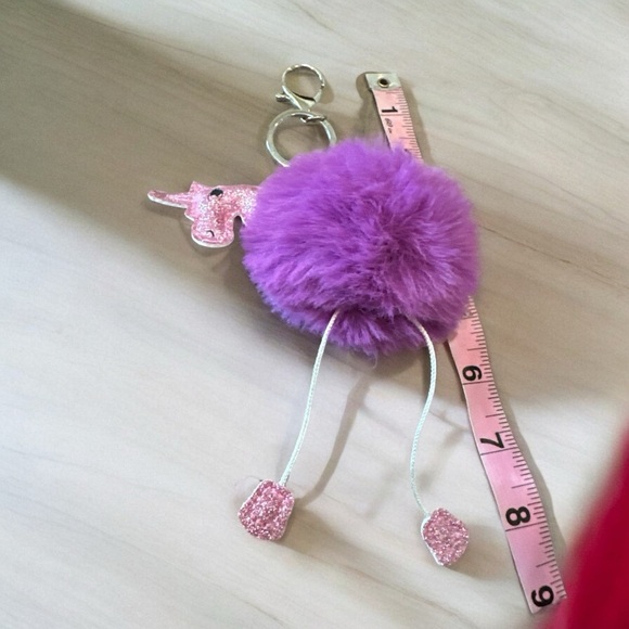 Purple Pom Unicorn Keychain – Fluffy Glitter Charm | New - Picture 3 of 4